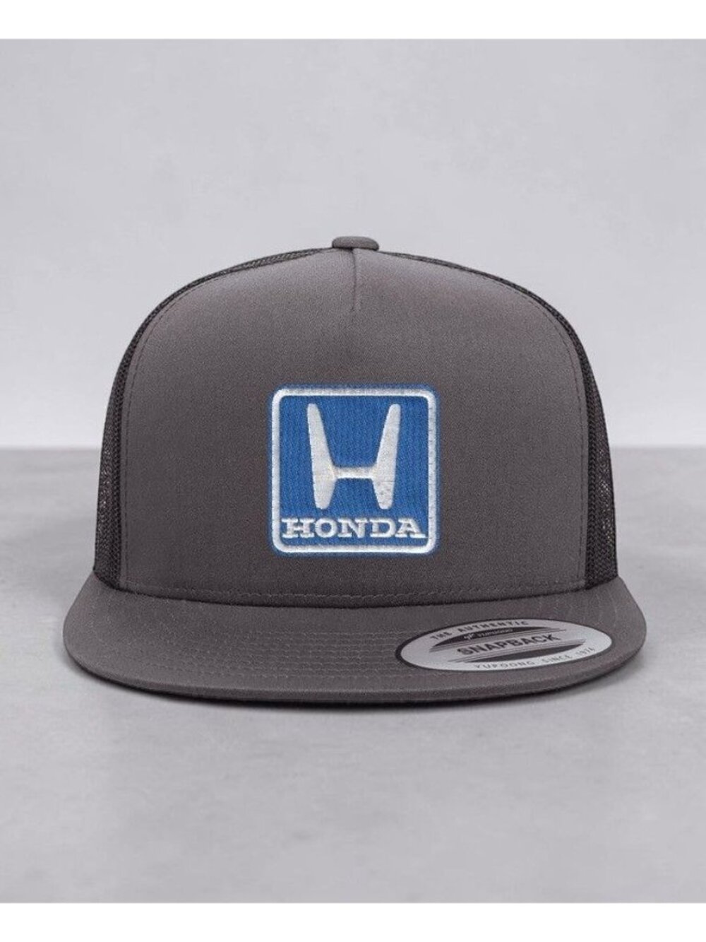 Honda Automotive Blue Logo Patch on YP Flat Bill Trucker Hat Mesh Back Snapback